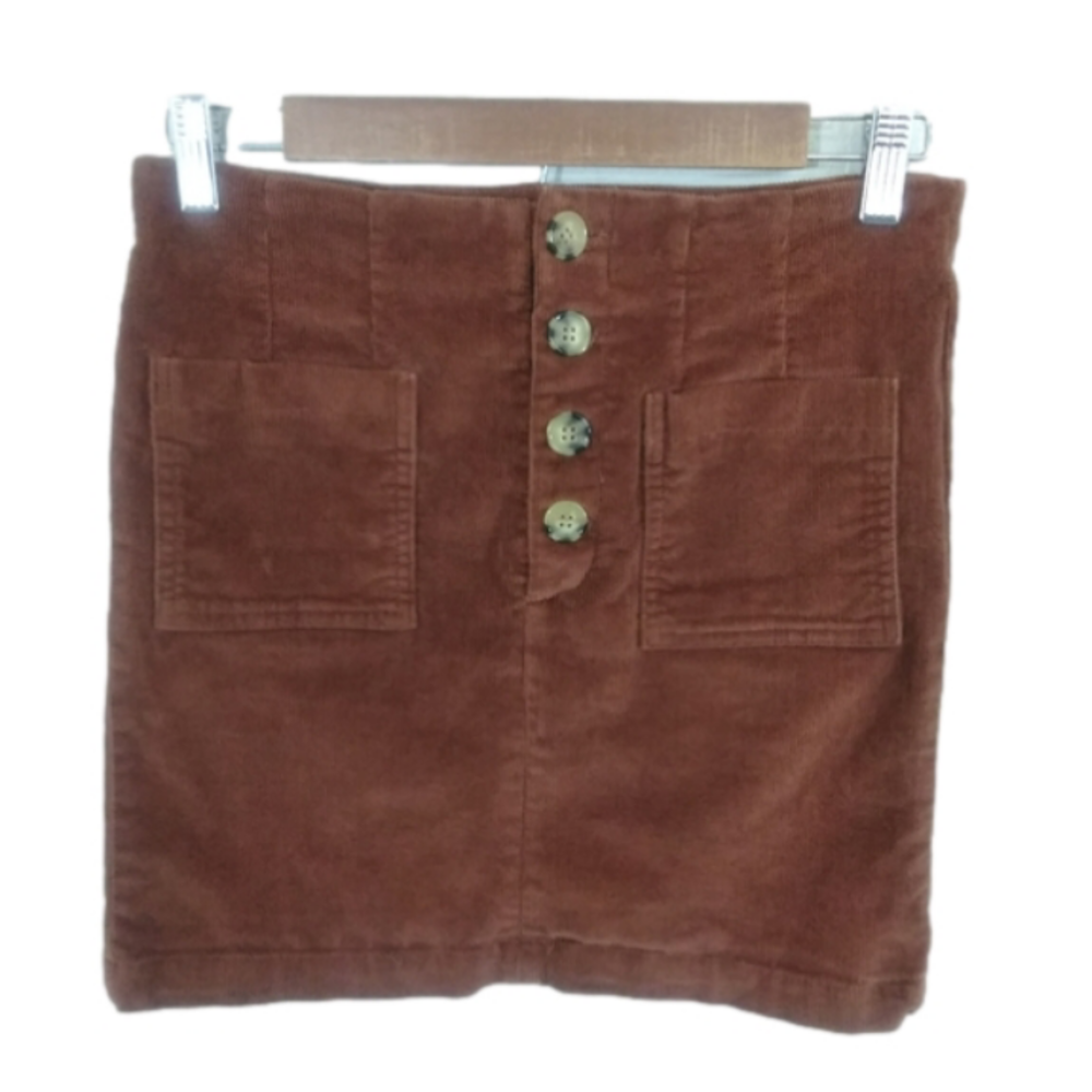 Jolt Brown Corduroy Button Fly Mini Skirt with Pockets